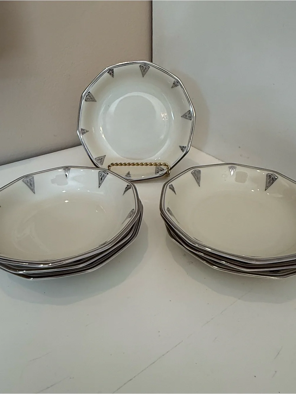Community China Deauville Bavaria Berry Dessert Bowl Art Deco Platinum Trim 5.5”